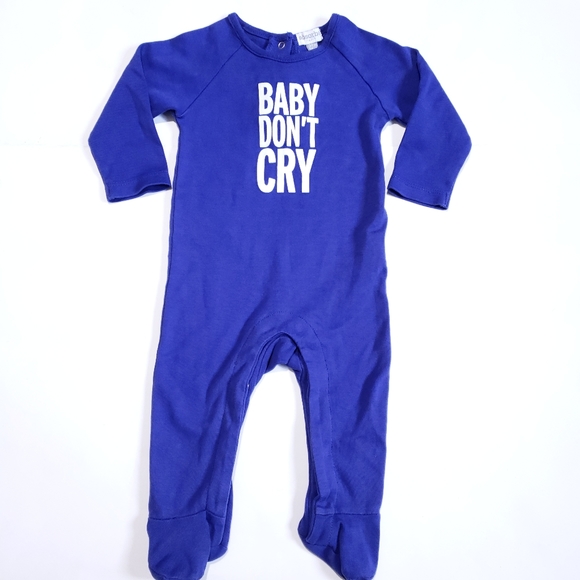 3-6M "Baby don't cry" Onesie Blue Pyjamas - Picture 1 of 3